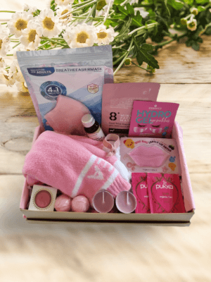 Get well soon recovery wellness Gift box with a protective face mask, pamper hamper with soft lounge around socks